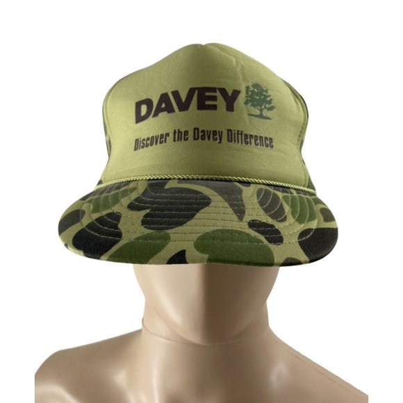 Vintage Nissin Green/Camo Davey's Landscaping Snapback Logo Baseball Cap - Picture 1 of 6